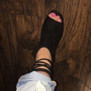Lace up open toed heels